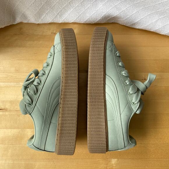 PUMA x FENTY Creeper Phatty Leather Sneakers Green Fog Nubuck Gum Sole Size 10 - Picture 6 of 10